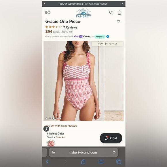 Women’s Faherty Gracie Large Pink and White Patterned One Piece Swimsuit - Picture 10 of 10